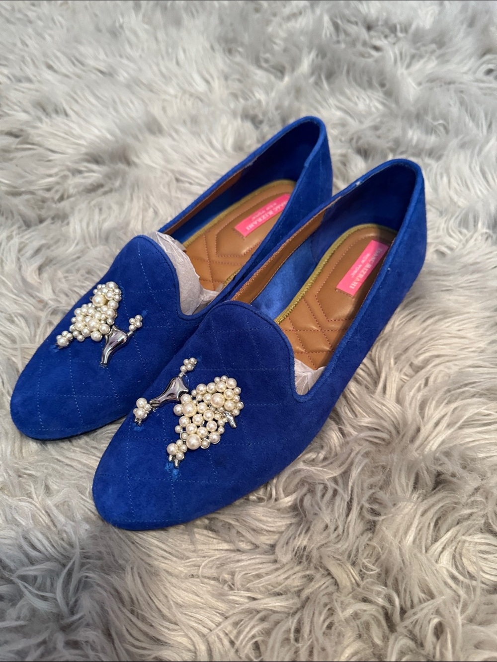Isaac Mizrahi Royal Blue Suede Pearl-Embellished Loafers - Picture 5 of 5